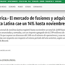 El mercado de fusiones y adquisiciones en Amrica Latina cae un 14% hasta noviembre